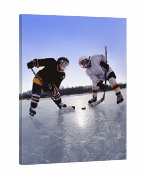 Boys Playing Ice Hockey Outdoors