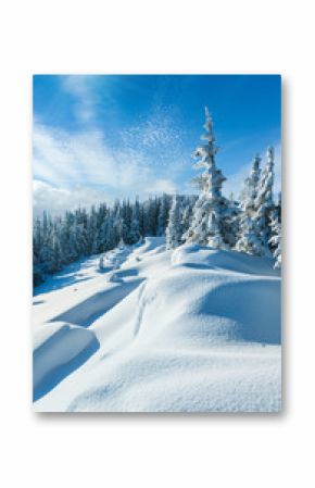 Snowdrifts on winter snow covered mountainside