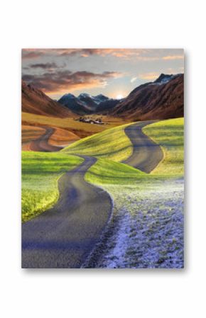 verschlungene Wege - Vier Jahreszeiten Landschaft mit Schweizer Bergwelt