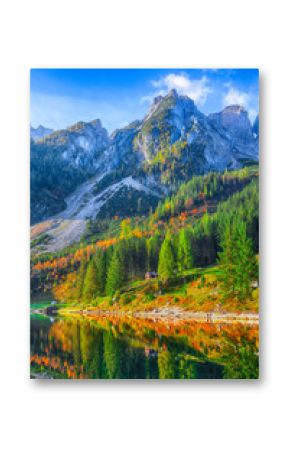 Beautiful view of idyllic colorful autumn scenery in Gosausee lake Austria