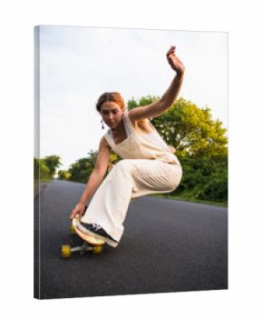 Young Woman Skateboarding in Summer