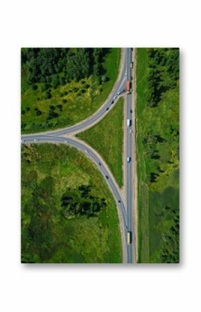 Aerial view of road intersection near Torbeyevskoye lake in summer