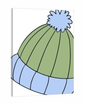 Winter beanie is showing flat design with ribbed knit, folded cuff, pom-pom, transparent background