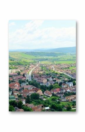 Panorama Rupea city in Transylvania, Romania . View from  Rupea fortress.