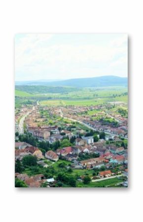 Panorama Rupea city in Transylvania, Romania . View from  Rupea fortress.