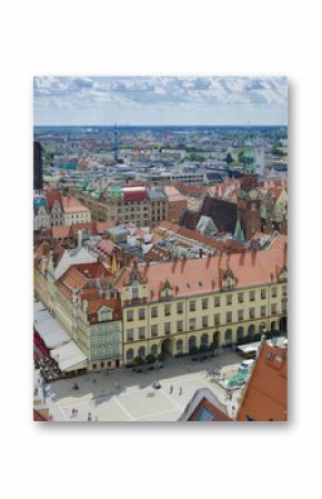 Aerial view during a sunny day on the market square in Wroclaw, Poland