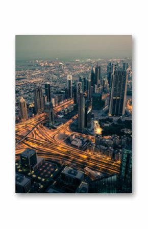 Dubai downtown night scene with city lights