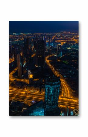 Dubai downtown night scene with city lights