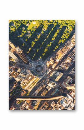 Helicopter view of Columbus Circle and Central Park in New York City