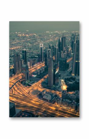 Dubai downtown night scene with city lights