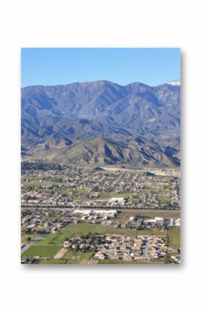 An aerial view of the town of Banning which lies at the base of Mount San Gorgonio in southern California.