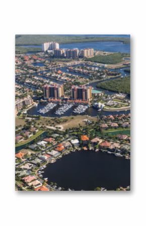 Aerial view of city and gulf Cape Coral, Florida. The Westin Cape Coral Resort at Marina Village