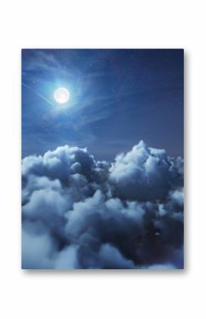 Flying over the deep night timelapse clouds with moon light. Seamlessly looped animation. Flight through moving cloudscape with beautiful moon. Perfect for cinema, background, digital composition.
