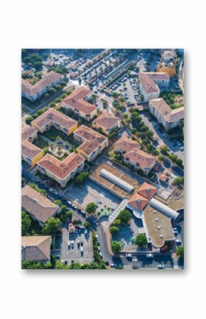 Aerial view of modern residential district and houses from above, real estate concept  