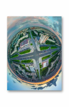 Panorama of the planet. The city from a bird's-eye view. Crossroads of roads.
