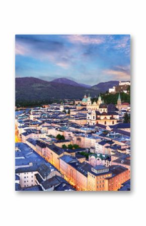 Historic city of Salzburg with Hohensalzburg Fortress at dusk, Salzburger Land, Austria