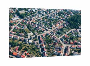 Aerial view of small city with many streets and houses, Czech Republic