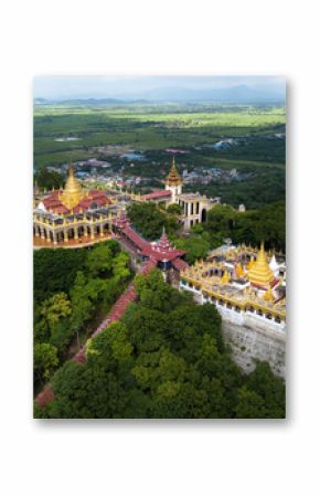 Aerial view from the drone on the Mandalay Hill Temple.Hill that is located to the northeast of the city centre of Mandalay in Burma