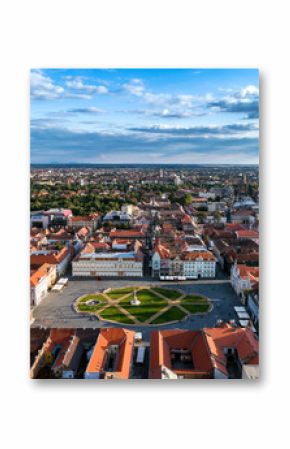 Union Square Timisoara under beautiful blue cloudy sky - HDR aerial view taken by a professional drone