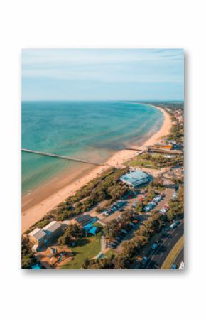 Aerial view of Frankston pier and coastline. Melbourne, Australia