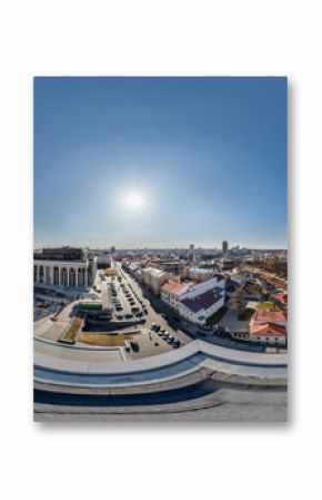 Air roof panorama in center of old city with beautiful architecture.  Full 360 by 180 degree seamless spherical panorama in equirectangular equidistant projection.