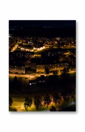 Aerial view of the city at night. Horizontal panorama.