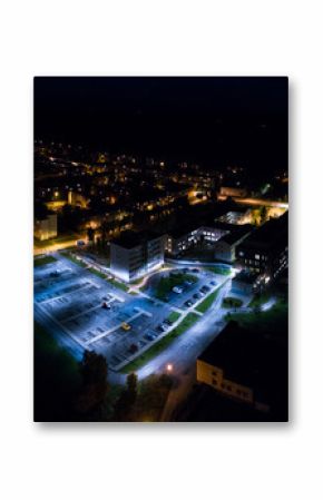 Aerial view of the city at night. Horizontal panorama.