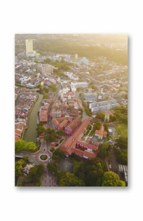 Aerial view of Malacca city during sunrise.
