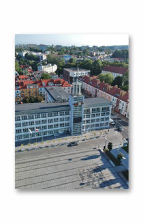 Aerial view on city hall in center of Koszalin city