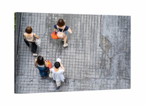 Top view of people traveling walking in the city