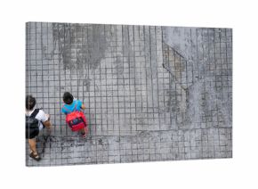 Top view of people traveling walking in the city