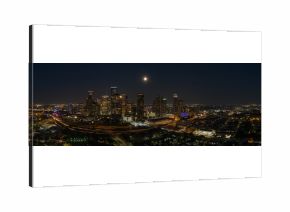 Aerial night panorama Houston Texas city downtown