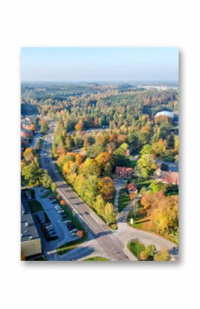 Aerial autumn view over small city in Sweden