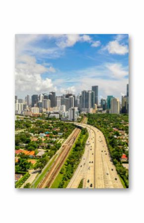 Aerial image of Brickell Miami and I95 highway leading to city