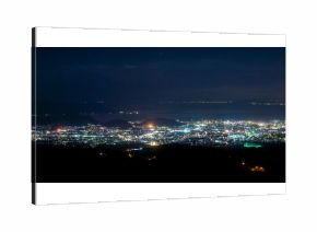 Aerial view of night scene of city. Cityscape of Hakone city in Japan, Asia.