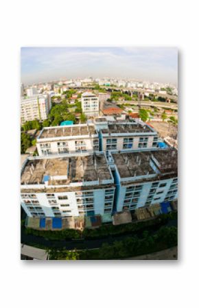 Fisheye aerial panoramic view over on city Bangkok