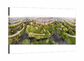 Aerial view of Amsterdam city roofs beside Sarphati park