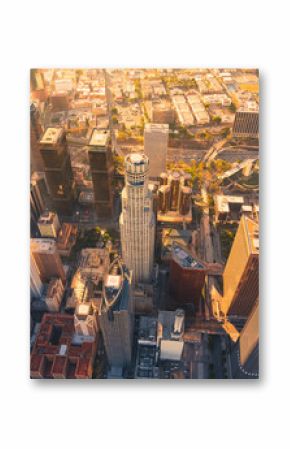 Aerial view of a Downtown LA at sunset