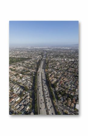 Aerial view of the San Diego 405 Freeway in the Lawndale and Torrance neighborhoods in Los Angeles County, California.  