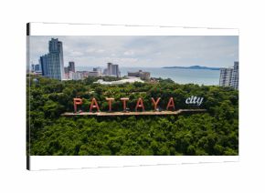 Aerial drone view of Pattaya City sign during beautiful summer day