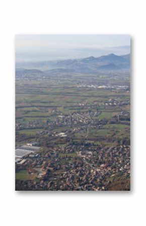 panoramic aerial view of a city in the plain in Italy