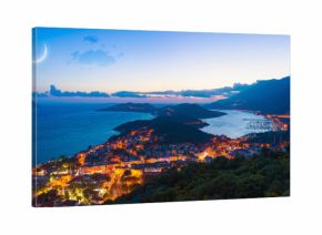 Sunset aerial panoramic view of small resort city Kas, Turkey