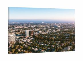 Aerial view of buildings on near Wilshire Blvd in Westwood, Los Angeles, CA