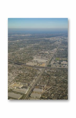 Aerial view of Compton, view from window seat in an airplane