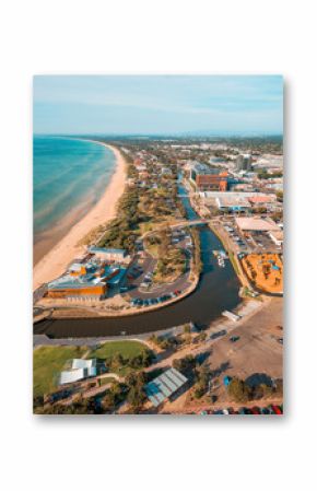 Aerial view of Kananook creek and coastline. Frankston, Melbourne, Australia