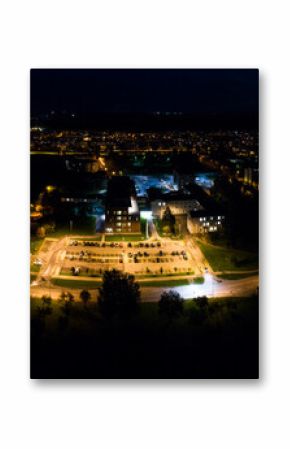 Aerial view of the city at night. Horizontal panorama.