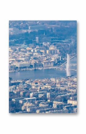 Aerial view of Geneva city center and lake Geneva.