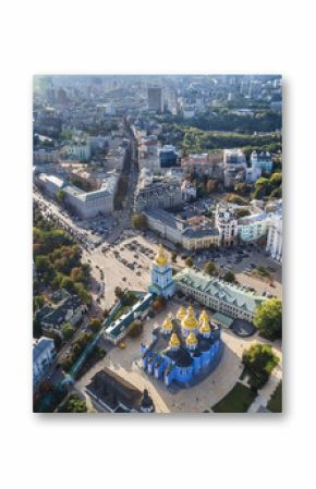 Aerial view on Mikhaylovsky Zlatoverkhy the monastery, the building of the Ministry of Foreign Affairs of Ukraine and houses near Mykhailivs'ka Square and Sofia Kyivska.