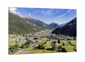 Val Poschiavo. City of Poschiavo in the Swiss Alps. Aerial shot