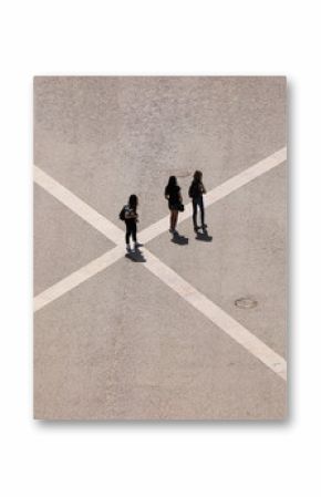 Aerial view of a group of people walking in a square in the city of lisbon in Portugal